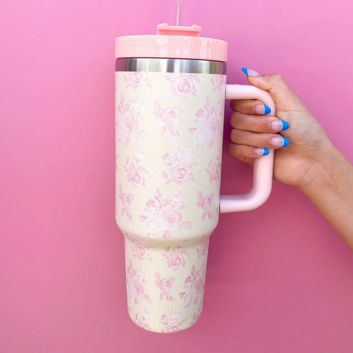 Cream & Pink Floral 40oz Tumbler