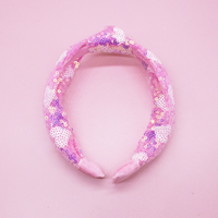 Kids Knot Headband - Pink Sequin Heart V's Day