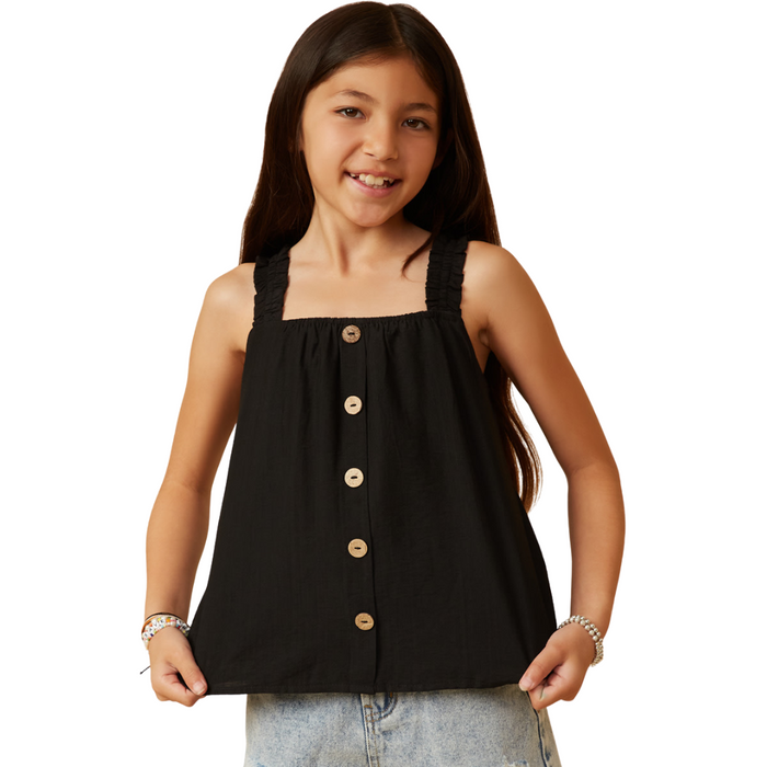 Button Detail Ruffle Strap Tank