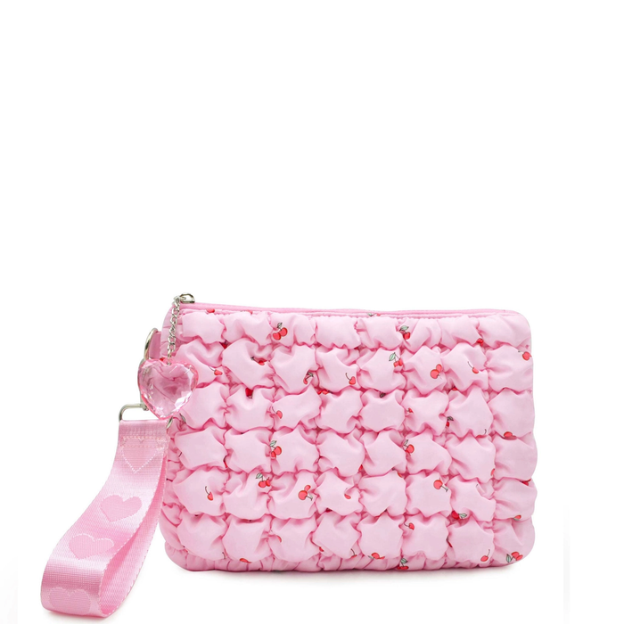 Quilted Scrunchies Metallic Wristlet - Pink Cherry Print Scrunch