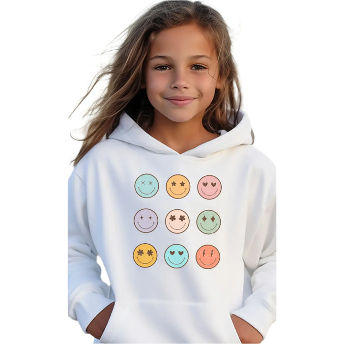 Pastel Smiley Faces Grid Kids Graphic Hoodie