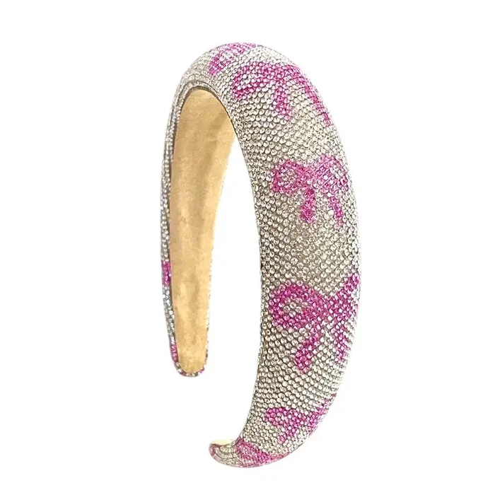 Pink Ribbon Bow Rhinestone Headband