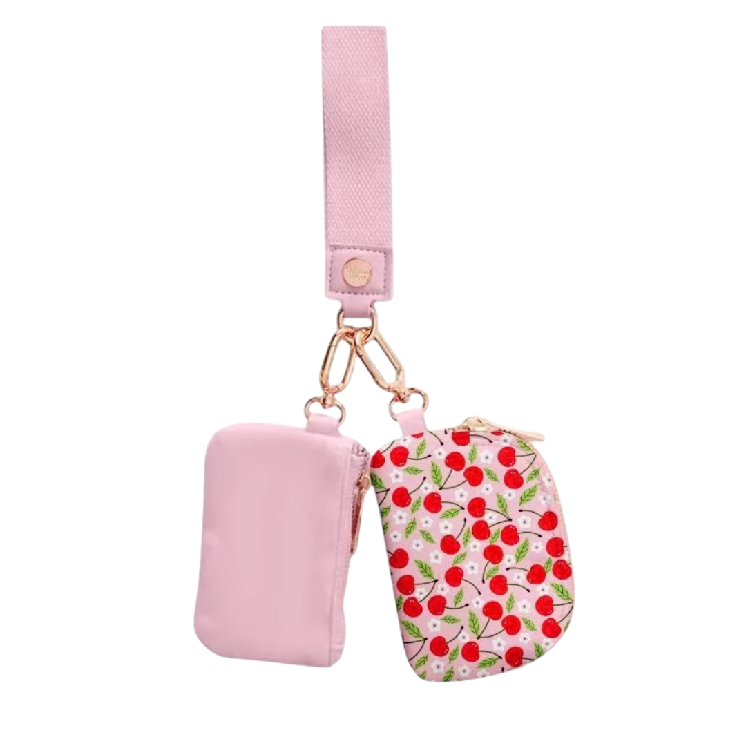 Pink Cherry Cherries Dual Wallet Keychain Wristlet