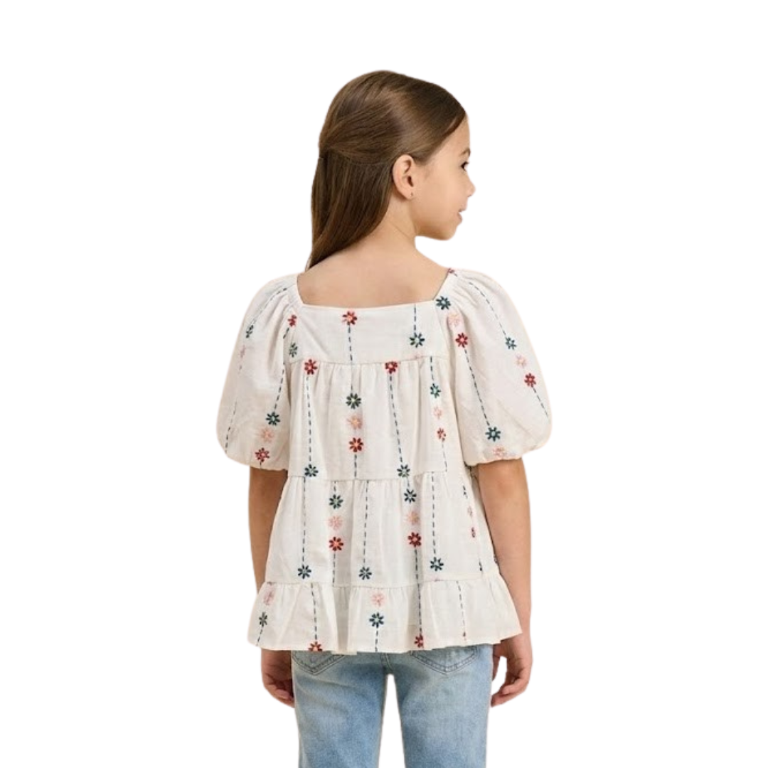 Floral Puff Sleeve Tiered Top