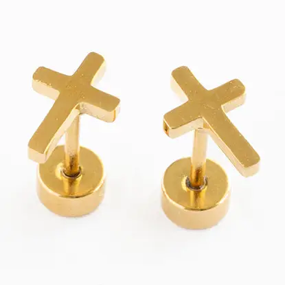 Cross Stud Earrings - Gold