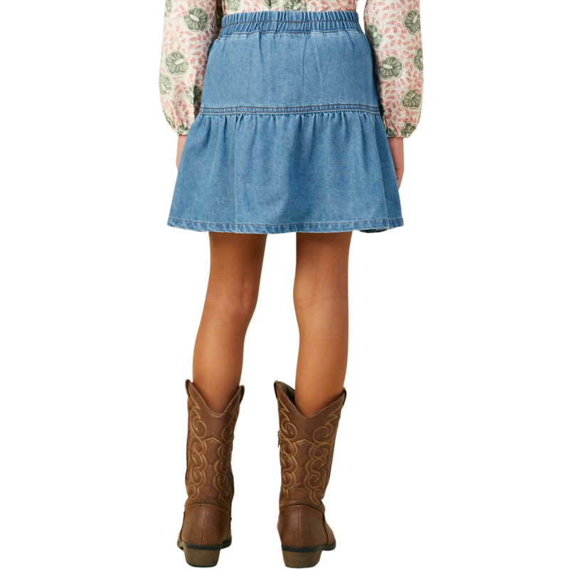 Pleated Button Detail Denim Skirt