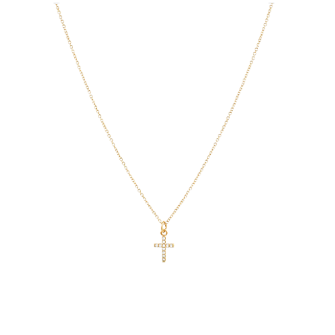 Pave Crystal Cross Necklace - Gold