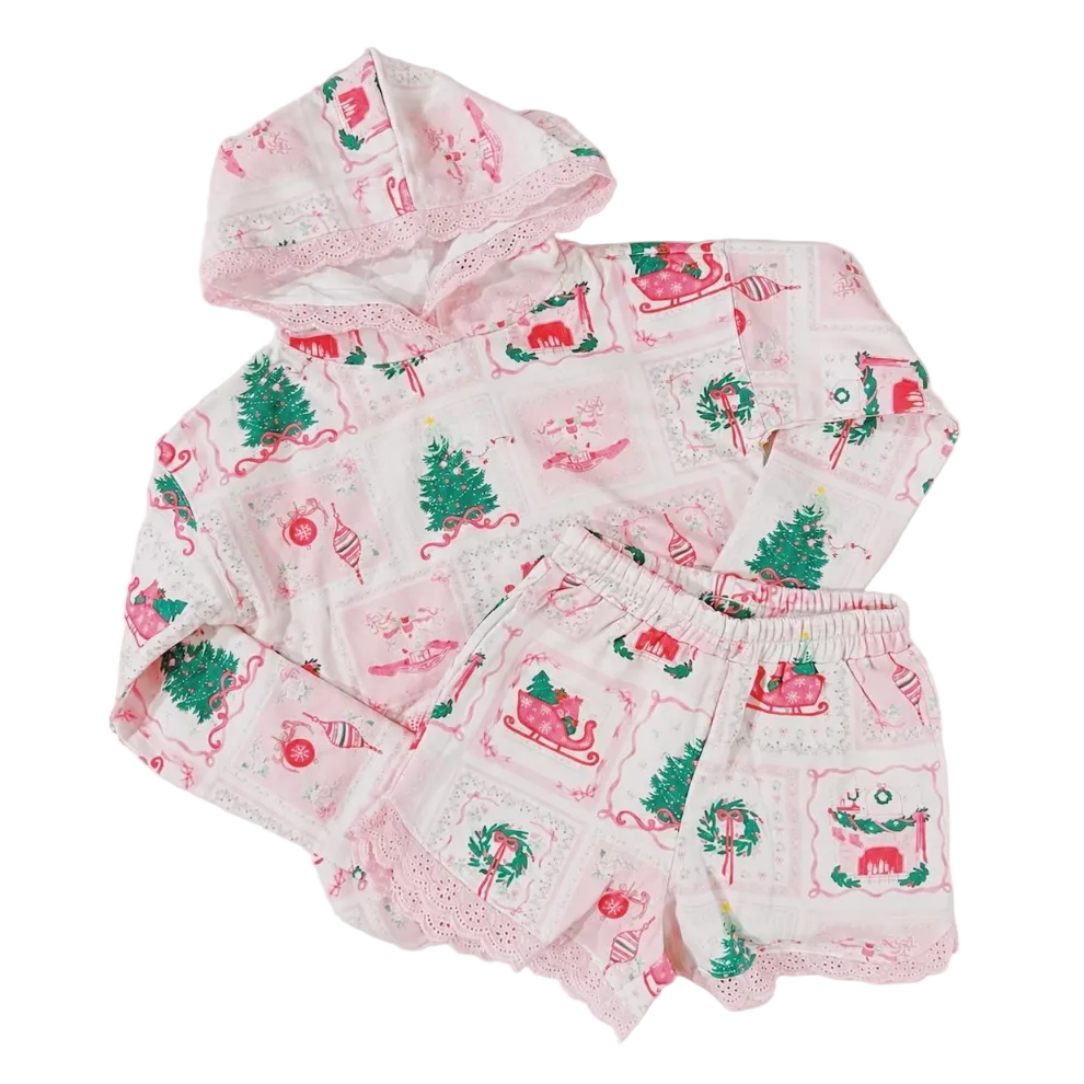 Christmas Tiles Pattern Hoodie/Shorts Set
