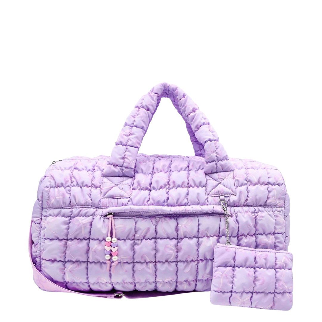 Quilted Scrunchies Bow Large Duffle Bag w/ Coin Purse