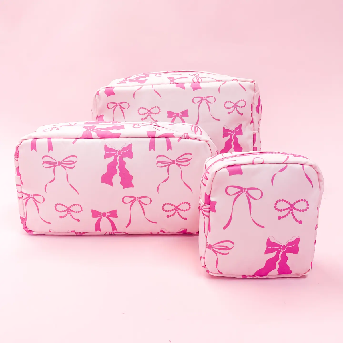 Pink Bows Nylon Cosmetic Zipper Bag