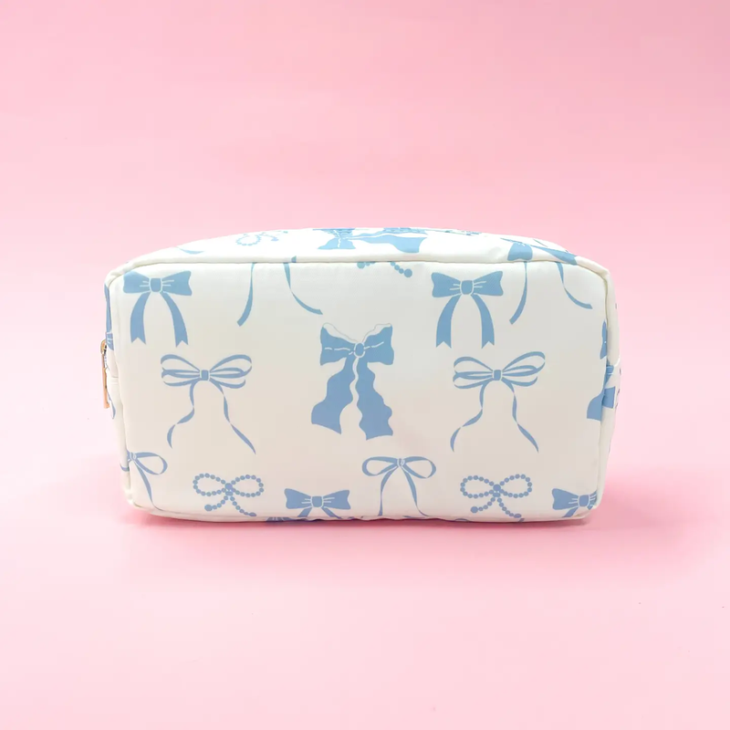 Blue Bows Nylon Cosmetic Zipper Bag