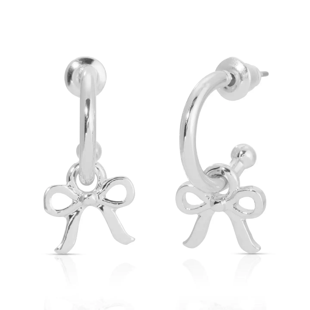 Beautiful Bows Bow Charm Hoops - Silver