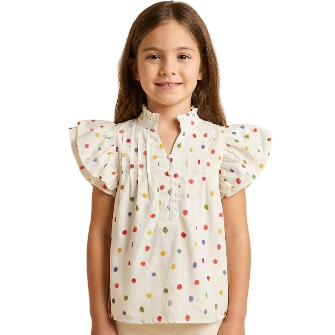 Multicolor Polka Dot Pleated Blouse