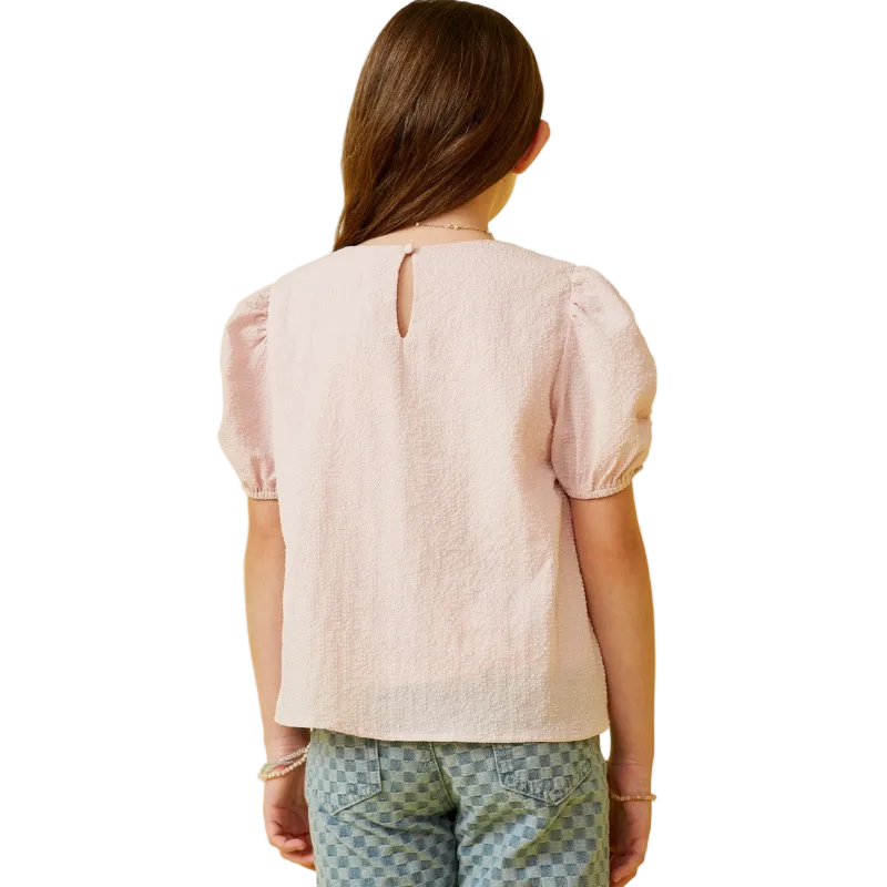 Seersucker Textured Puff Sleeve Top