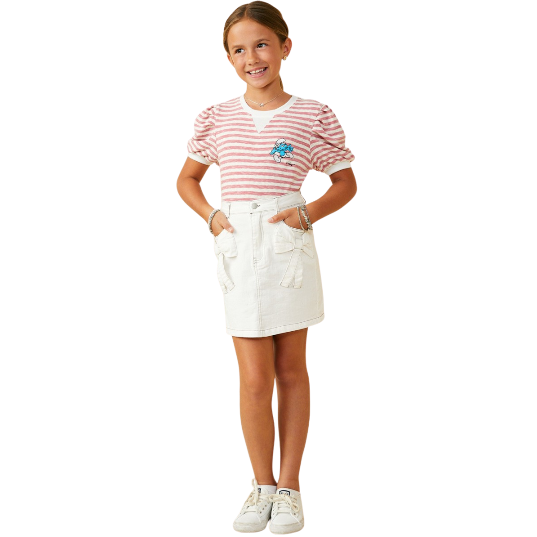 Bow Contrast Stitch Twill Skirt