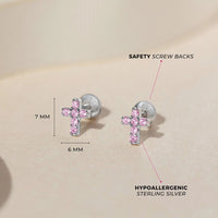 The Perfect Cross 7mm Earrings Screw Back - Sterling Silver | PINK