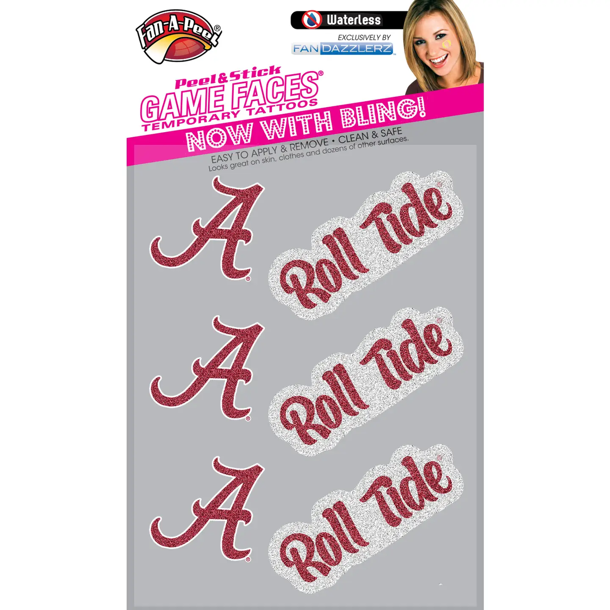 Alabama Game Faces Glitter Temporary Tattoos