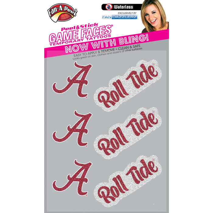 Alabama Game Faces Glitter Temporary Tattoos