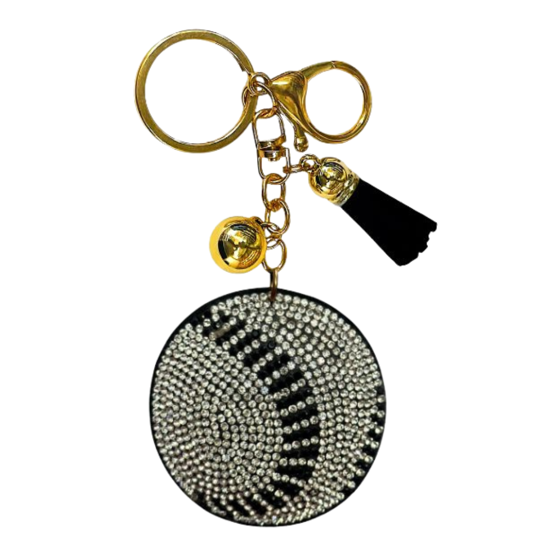 Rhinestone Keychain | Sports Baseball - Silver & Black