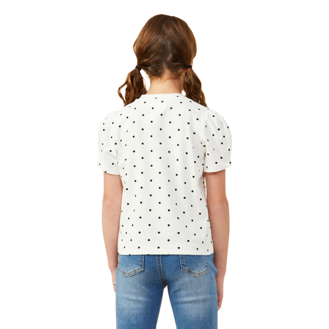 Puff Sleeve Polka Dot Knit Tee