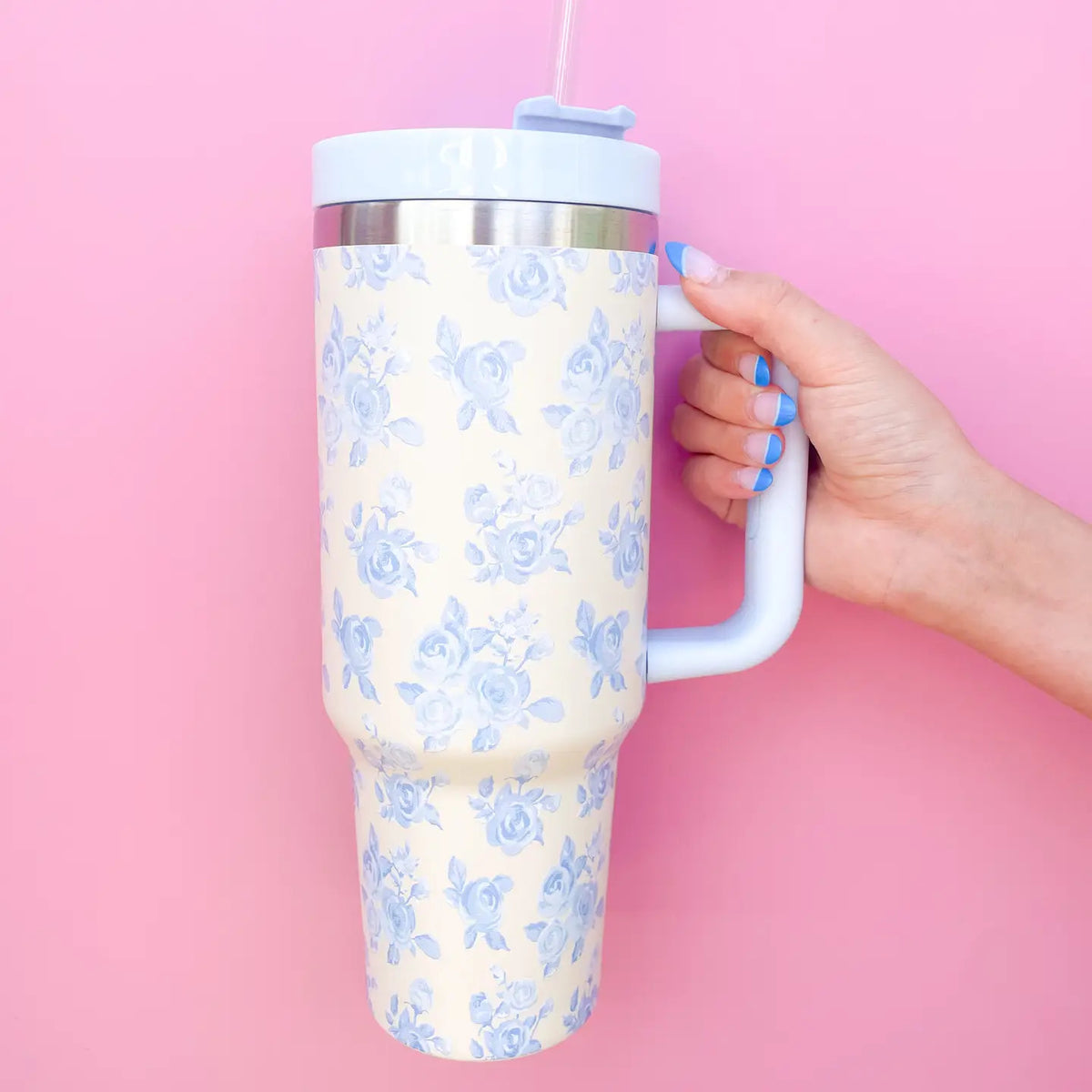 Cream & Blue Floral 40oz Tumbler