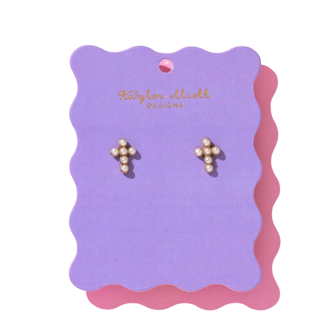 Stud Earrings Pearl Crosses - Faith