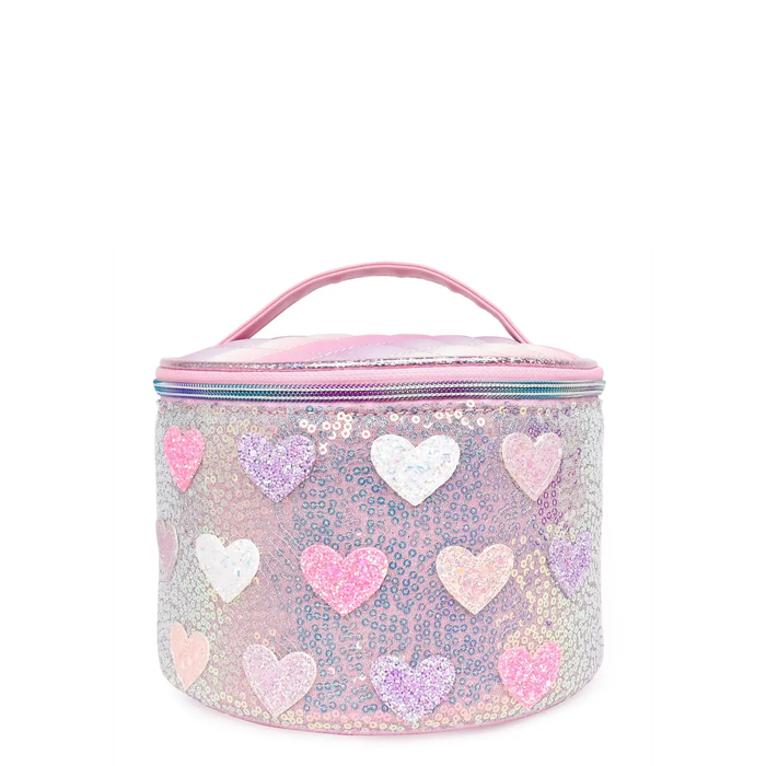 Glitter Heart-Patched Sequin Round Glam Bag