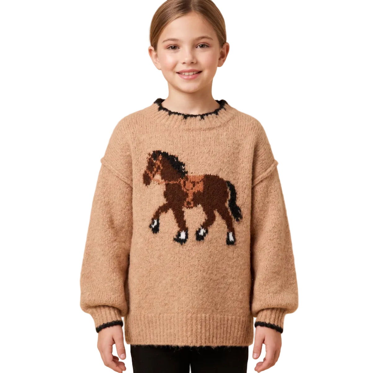 Contrast Detail Horse Knit Sweater