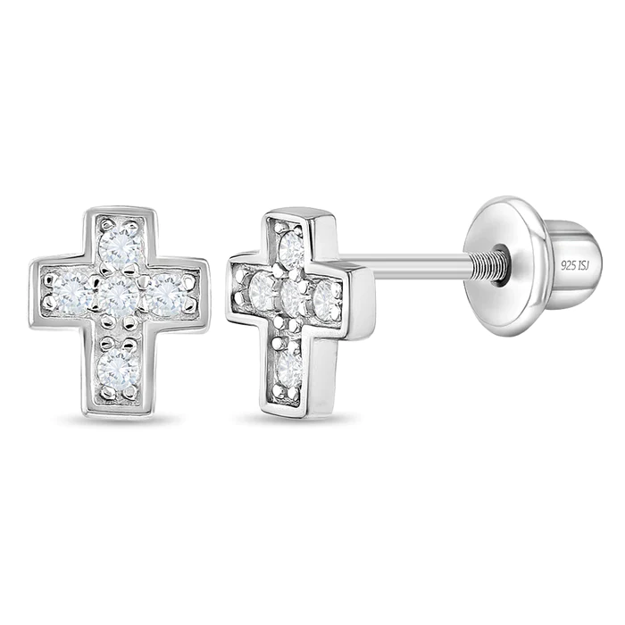 Tiny Classic CZ Cross Earring