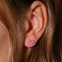 Stud Earrings - Gold Plated Enamel Hearts