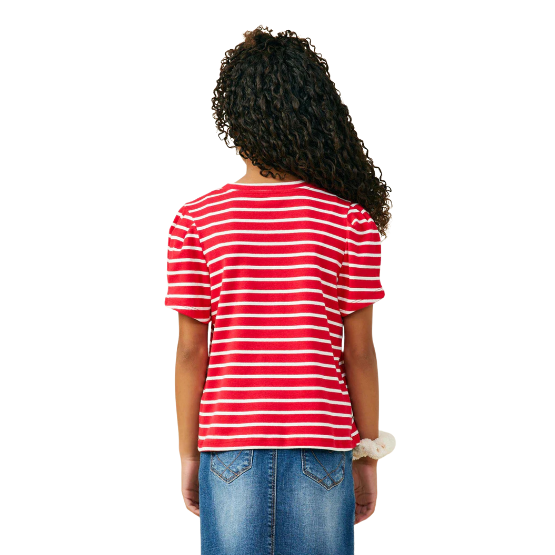 Puff Sleeve Stripe Knit Tee