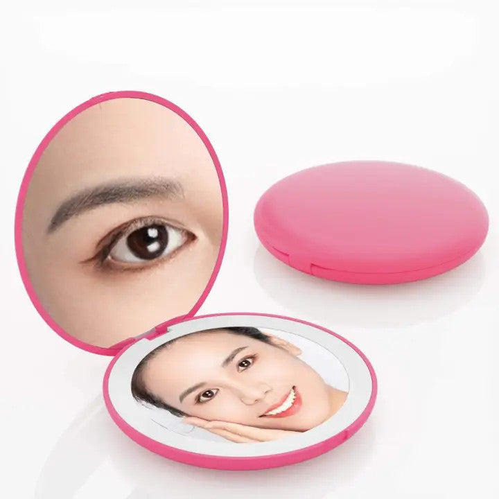 Compact LED Cosmetic Mirror - Hot Pink