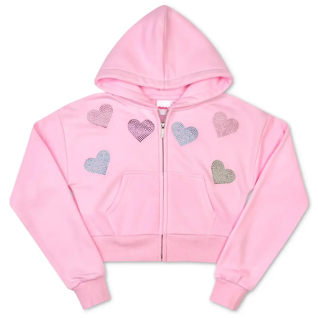 Sparkling Hearts Cropped Zip-Up Sweatshirt