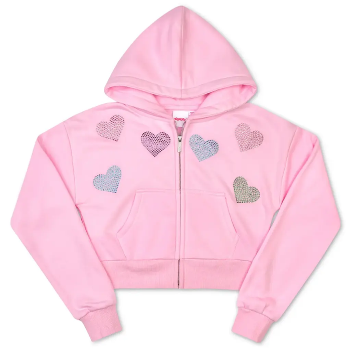 Sparkling Hearts Cropped Zip-Up Sweatshirt