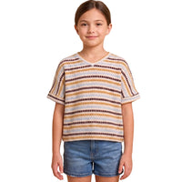 Stitch Striped V-Neck T Shirt