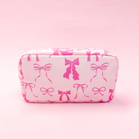 Pink Bows Nylon Cosmetic Zipper Bag