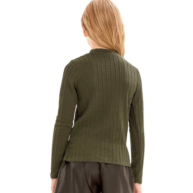 Embossed Knit Short Puff Sleeves Top