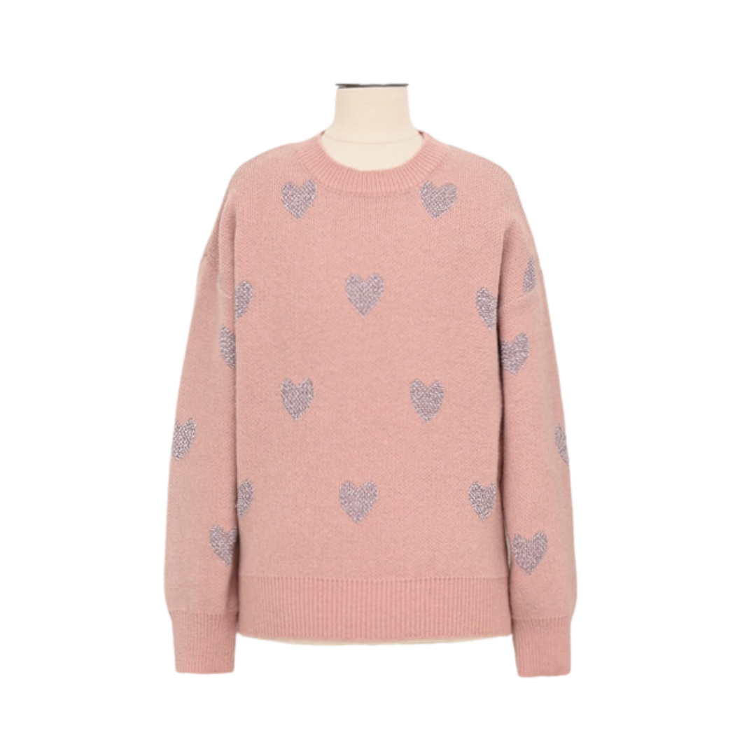 Girls Knitted Hearts Sweater
