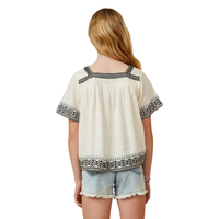 Textured Embroidered Square Neck Top