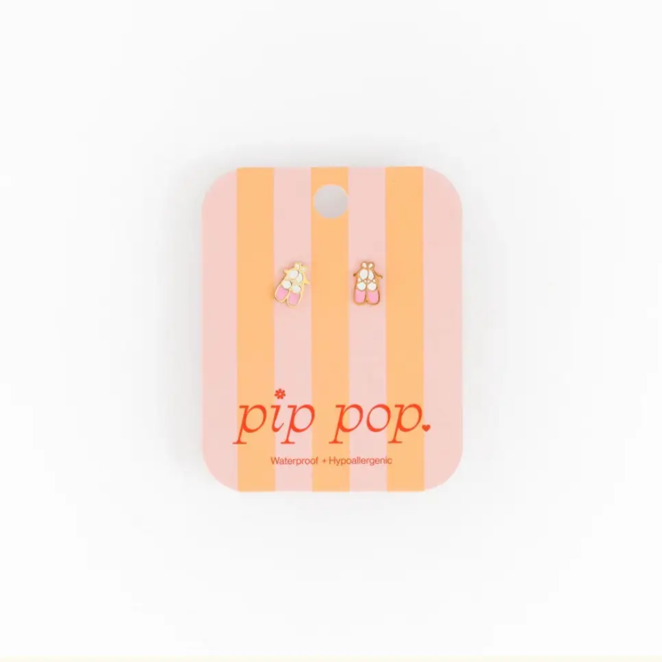 Ballet Slipper Stud Earrings - Pink/White/Gold