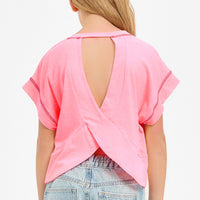 Overlap Open Back Reverse Stitched Top
