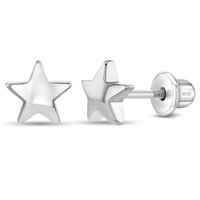 Classic Polished Star Earrings Screw Back Celestial - Sterling Silver