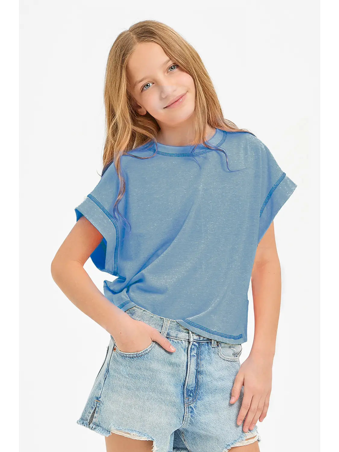 Overlap Open Back Reverse Stitched Top