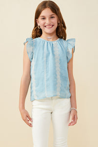 Girls Eyelet Embroidered Ruffled Detail Tank