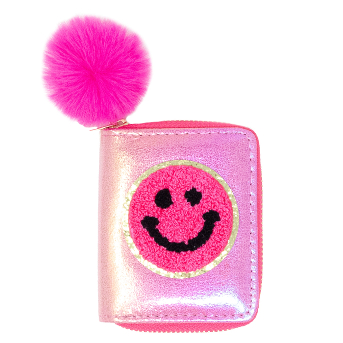 Shiny Happy Face Smile Wallet - Hot Pink