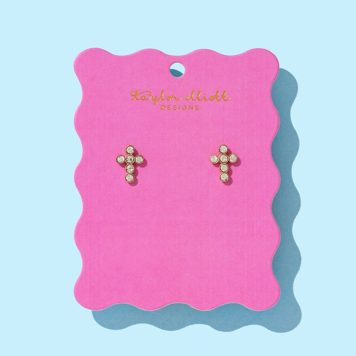 Gold Plated + Crystal Gem Stud Earrings - Crosses