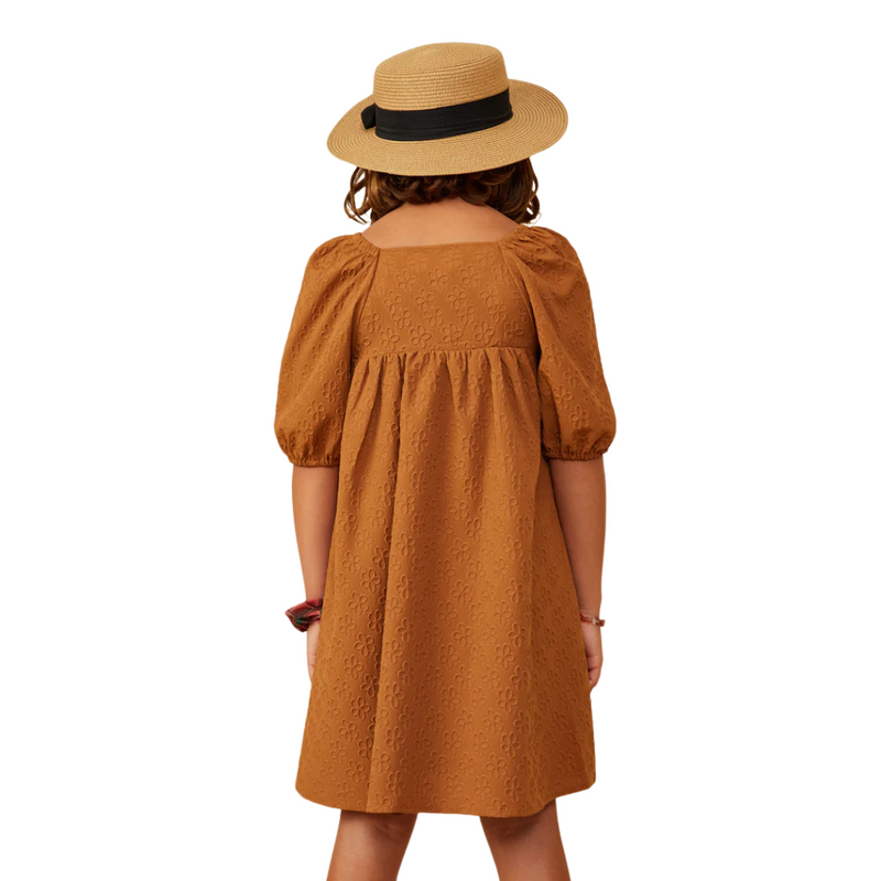 Embossed Floral Square Neck Dress