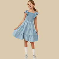 Girls Smocked Detail Ruffled Sleeveless Tencel Dress