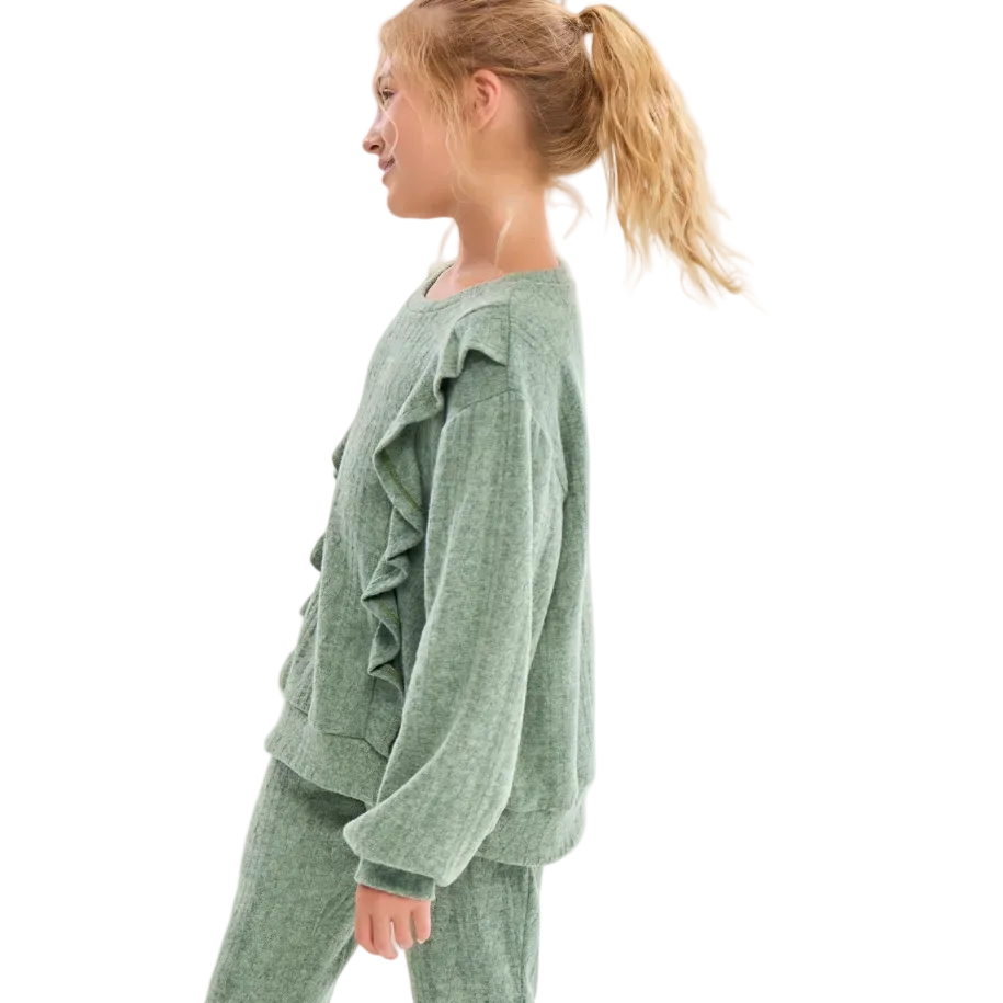 Ruffle Trim Twisted Pattern Knit Top