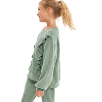 Ruffle Trim Twisted Pattern Knit Top